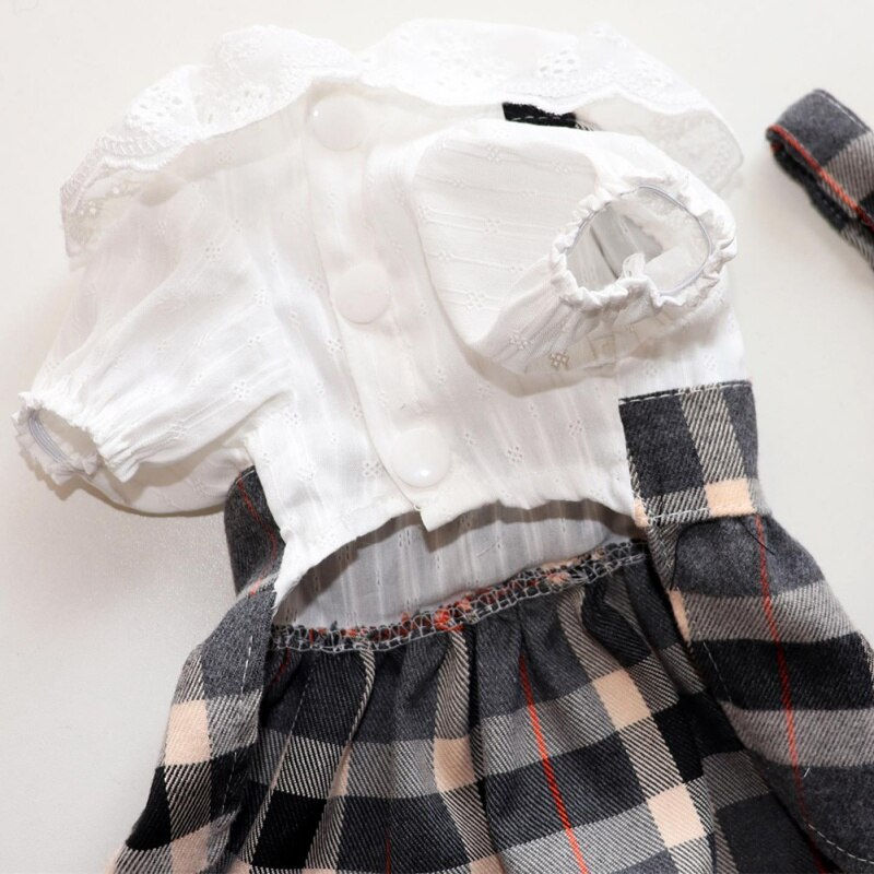 Thumbnail: Lattice Dog Dress and Leash Set Cute Bowknot Teddy Bichon Dog Harness Vest Spri