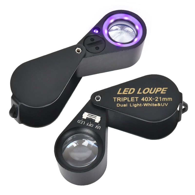 Thumbnail: 40X Foldable Magnifier Metal Jewelry Loupe Magnifying Glass Portable Handheld E