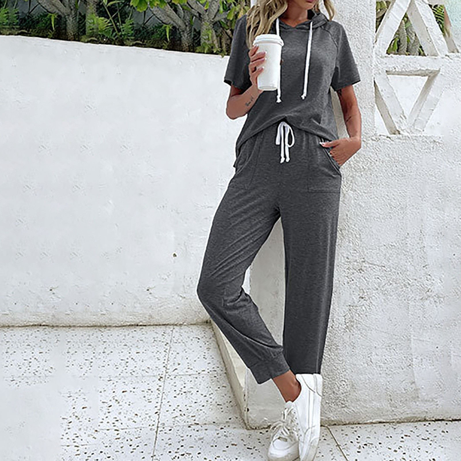 Fashion Women's Set Hooded Short Sleeve Sweatshirt and Shorts Suit 2023 Active