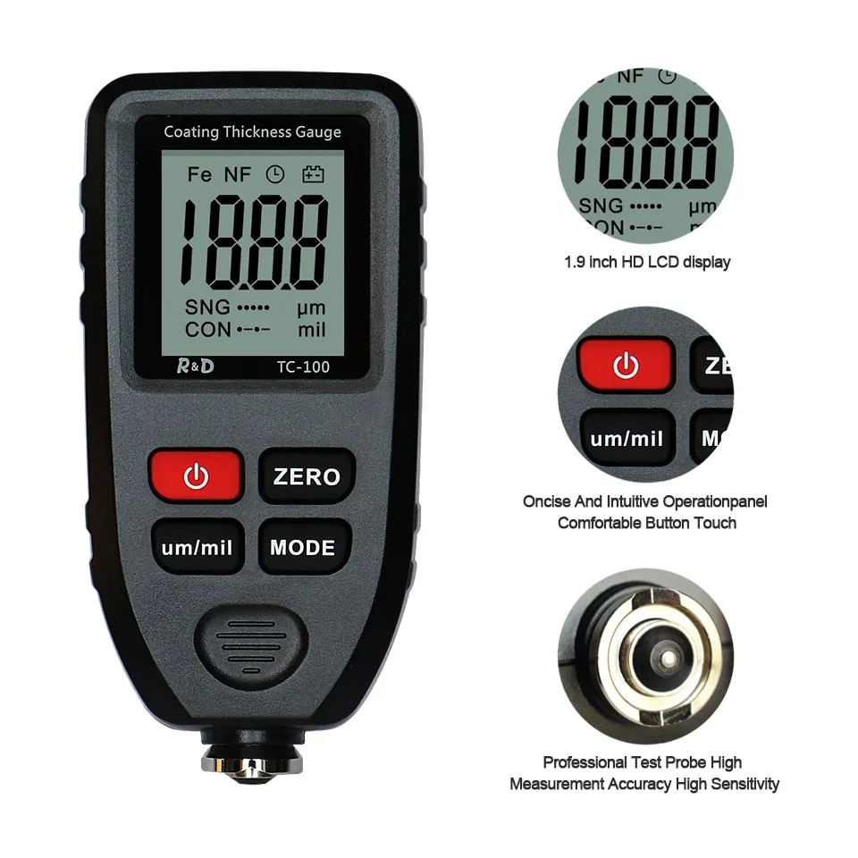 Thumbnail: R&D TC100 Coating Thickness Gauge 0.1micron/0-1300 Car Paint Film Thickness Tes