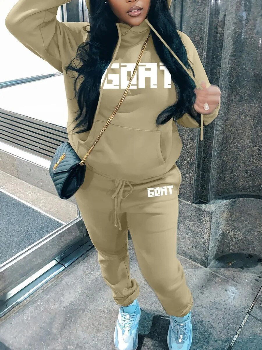 Thumbnail: LW Plus Size Striped Drawstring Tracksuit Set Autumn Women Hoodie Pants Set Str