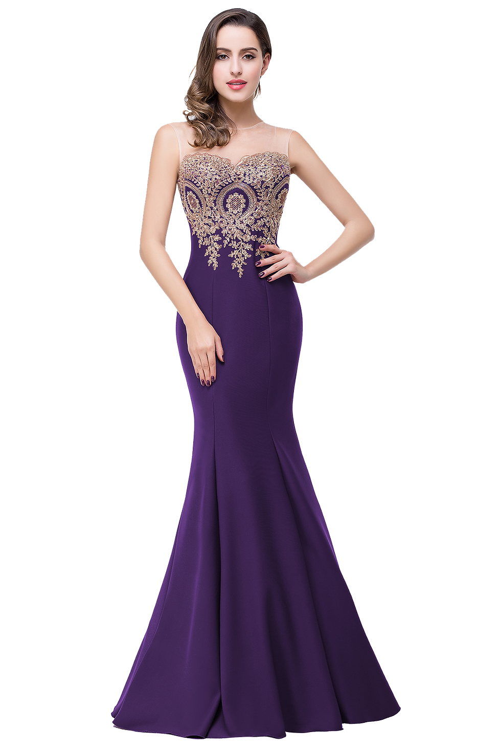 Thumbnail: BABYONLINE Elegant Bridesmaid Dresses Maxi Floor Length Mermaid Gowns Gold Appq