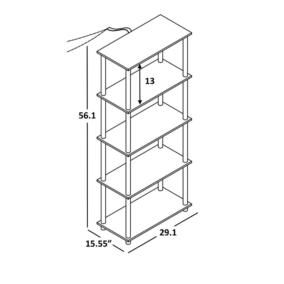 Thumbnail: No Tools 5-Shelf Storage Bookcase, White Bookcases Furniture Bookshelves