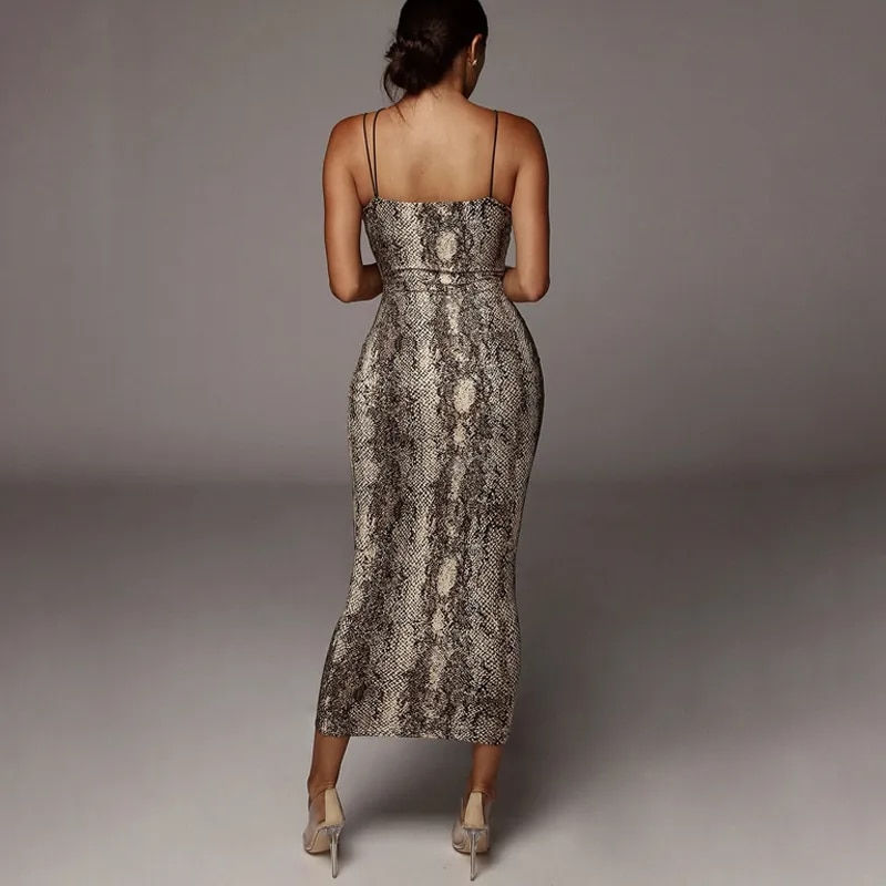 Sličica: leopard print sleeveless V-neck sexy midi dress spring women fashion streetwear