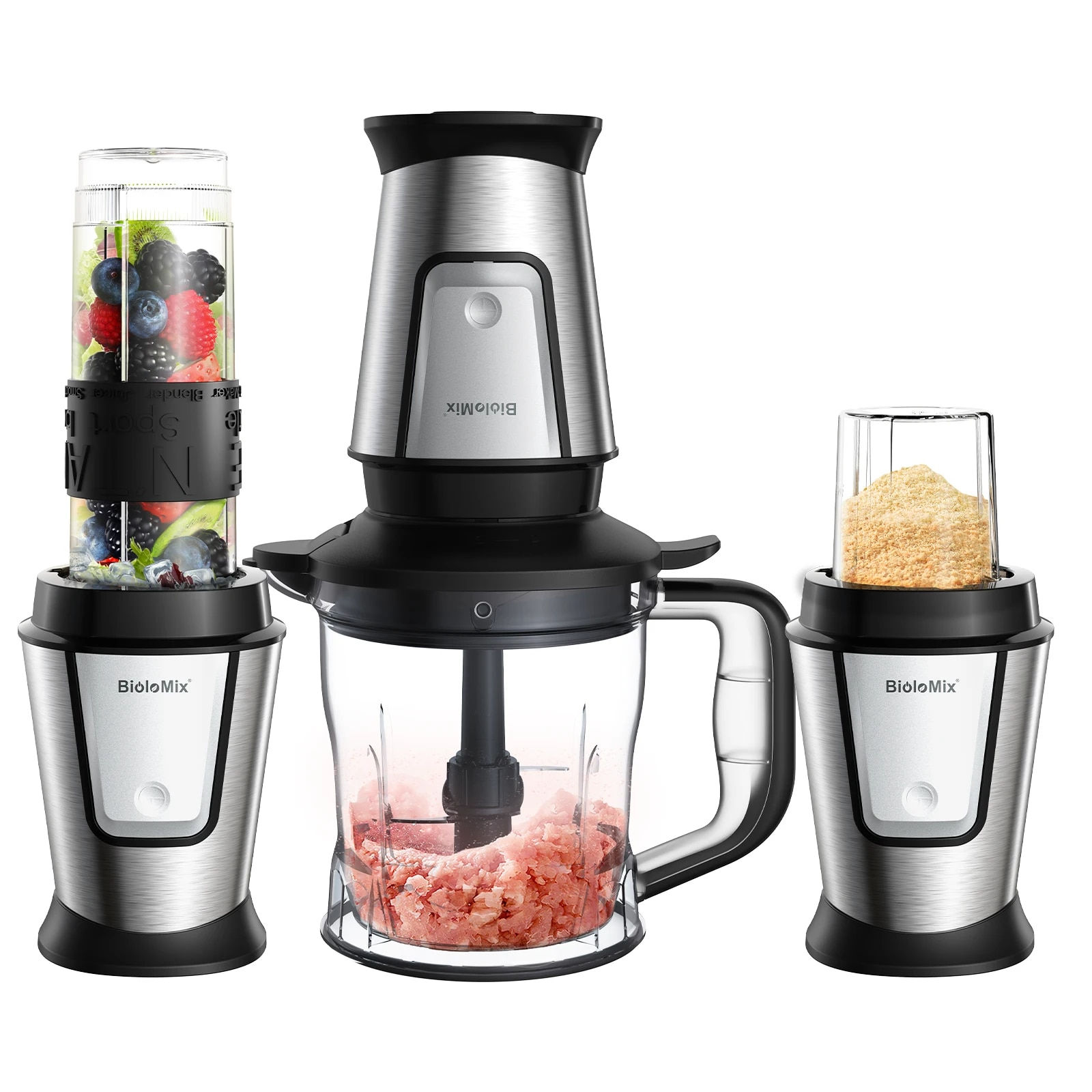 BioloMix 3-in-1 Multifunctional Food Processor 700W Portable Juicer Blender Per