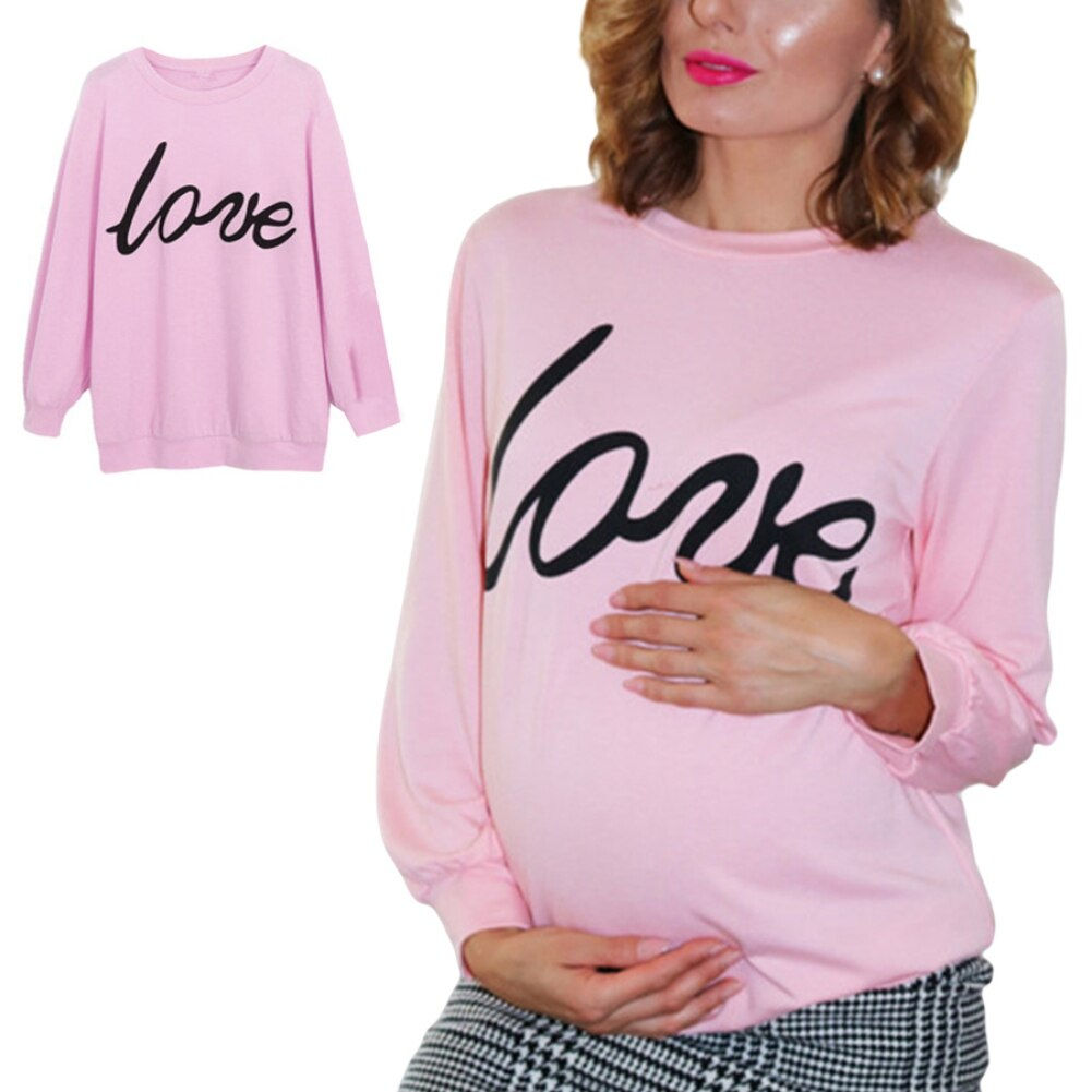 Autumn Mothers Daughter Sweatshirt Maternity Ladies Pink Love Print Parent