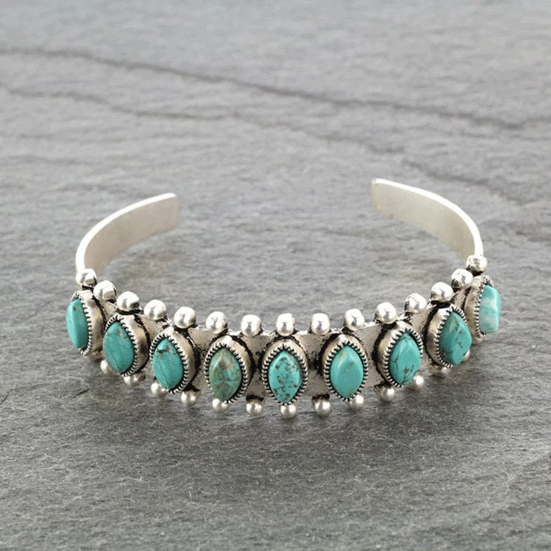 Thumbnail: Antique Silver Color Natural Stone Bracelet for Women Female Simple Luxury Brac