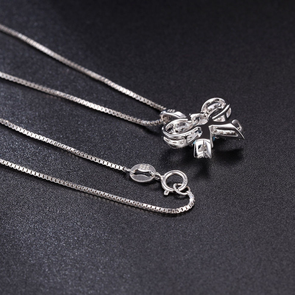 Thumbnail: GEM'S BALLET Dainty Delicate Ribbon Bow Tie Necklace 5mm Round Swiss Blue