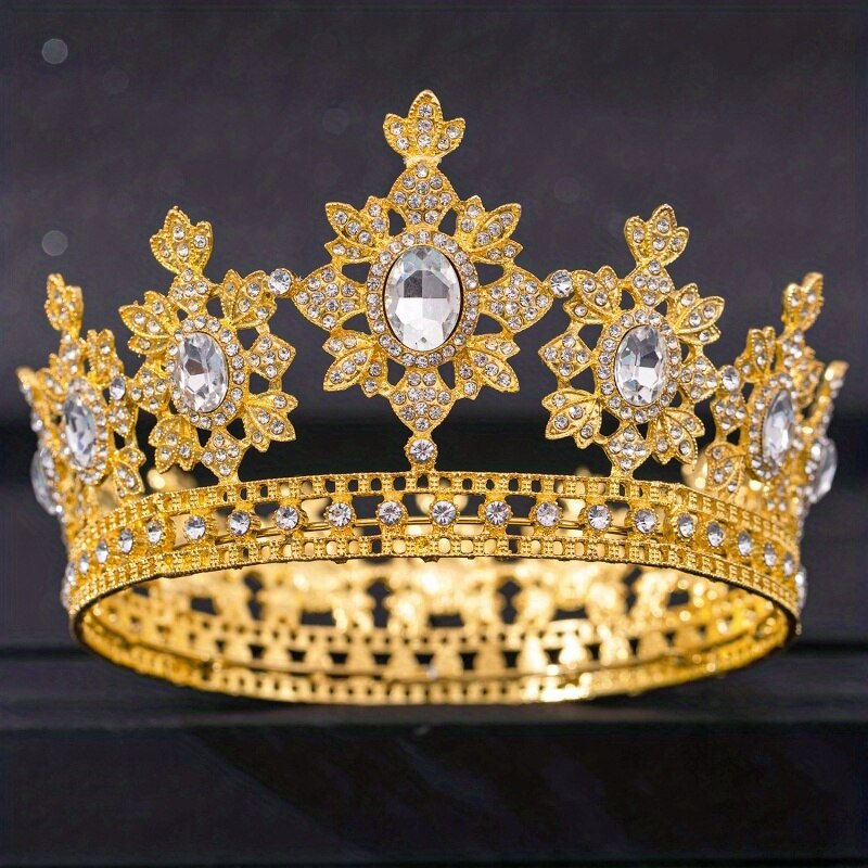 Thumbnail: Luxury Crystal Rhinestone Crown Bride Tiara Wedding Accessories Round Diadem Go