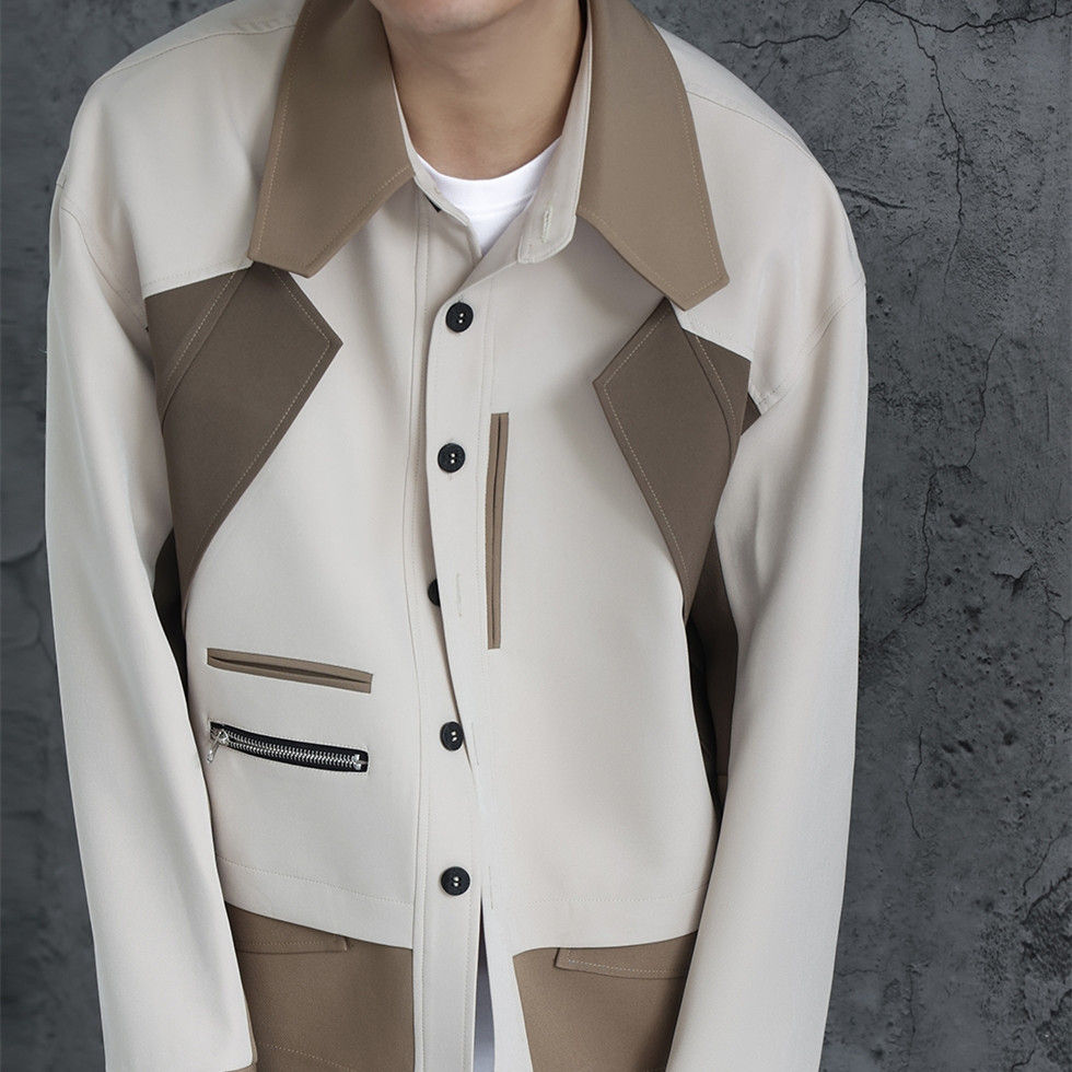 Thumbnail: Mens Loose-fitting Casual Color-blocking Workwear Jacket