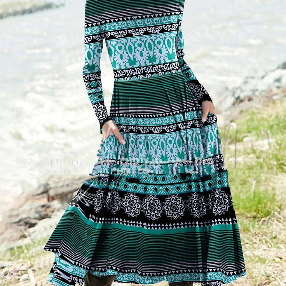 Thumbnail: Popular Floral Print Pocket Round Neck Dress