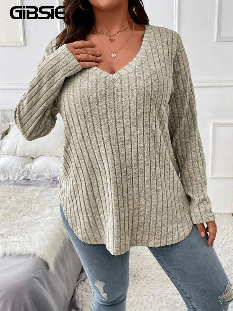 Thumbnail: GIBSIE Plus Size Women's Casual V-Neck Long Sleeve Tees Shirt 2023 Spring Autum