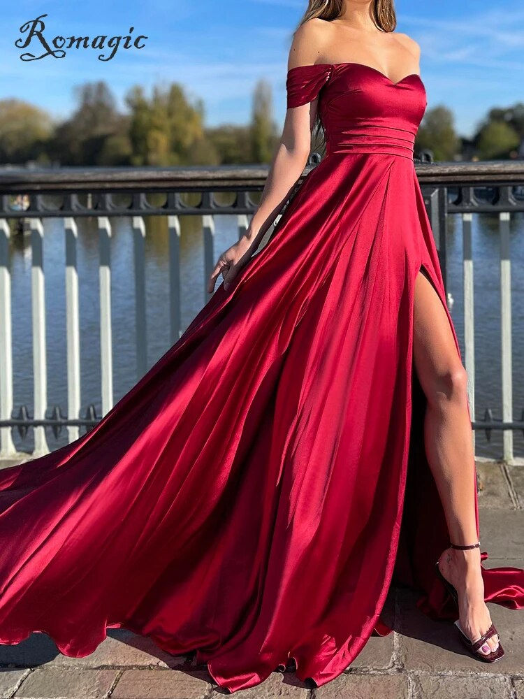 Strapless Padded Off the Shoulder A Line Burgundy Cocktail Prom Ball Gown Sexy