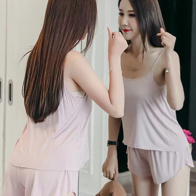 Thumbnail: Women Sleeveless Sleepwear Shorts Cute Suspender Home Clothes Soft Nightwears T