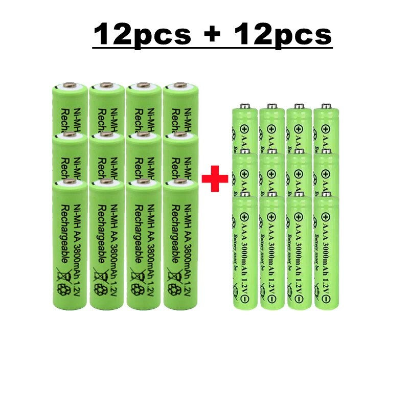 AA+ AAA 1,2V batterie rechargeable, 3800mah / 3000mah, Nimh, pour jouets, horlo