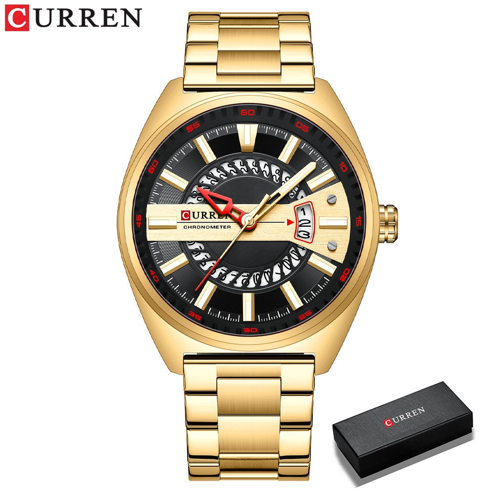 CURREN Men Watch Stainless Steel Band Luxury Quartz Wristwatches for Male Creat