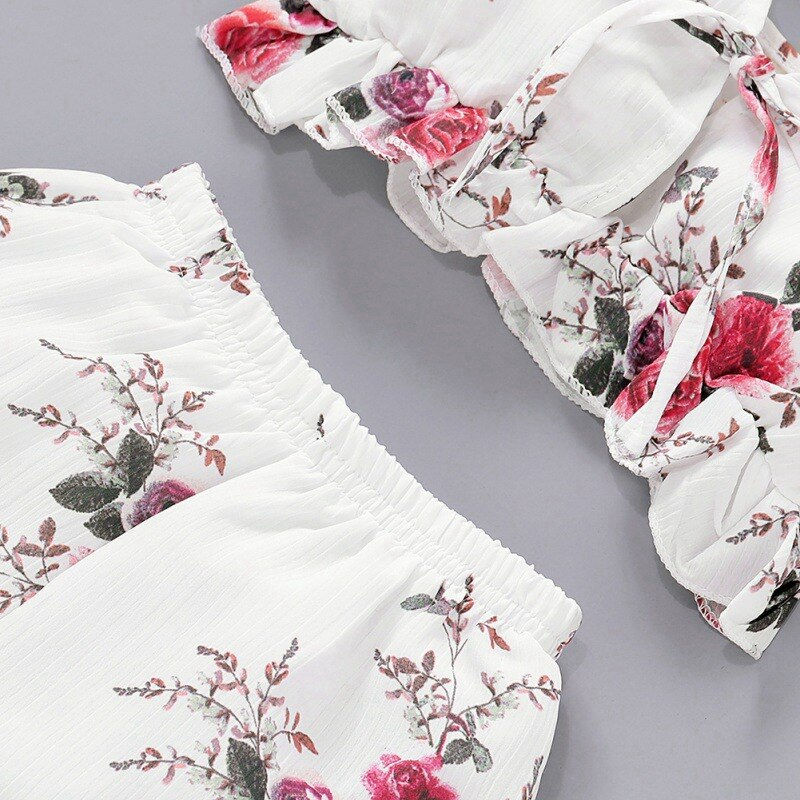 Thumbnail: HOT Summer Baby Girls Casual Flower Costume Set Child Sleeveless Vest T-shirt