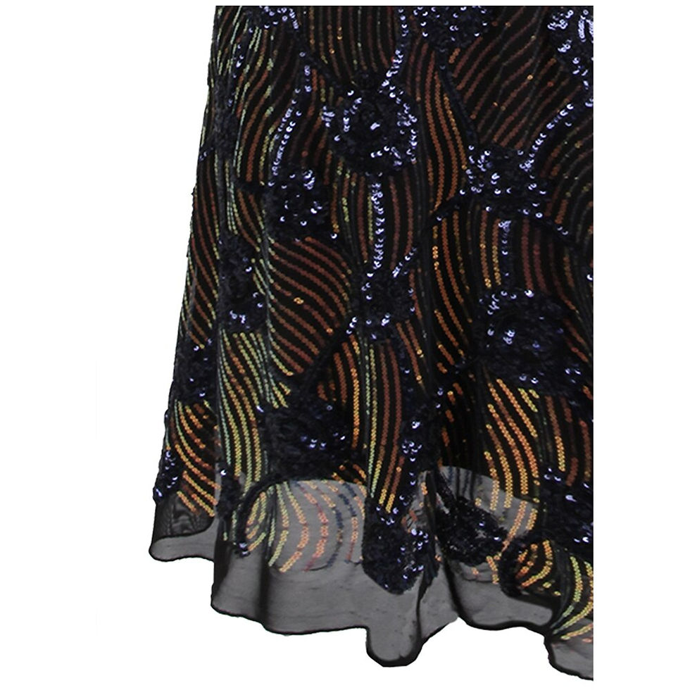 Thumbnail: Angel-fashions Women's Deep V Neck Floral Sequin Illusion Long Sleeves Maxi