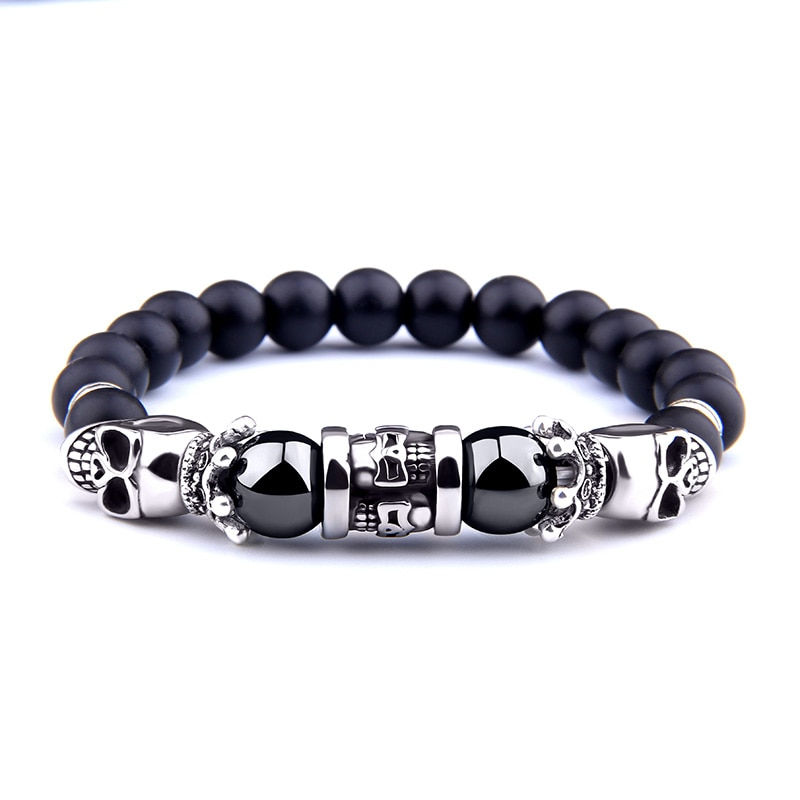 Thumbnail: Skull Series Black Beads Bracelet Natural Hematite Bracelet Fashion Skull Head