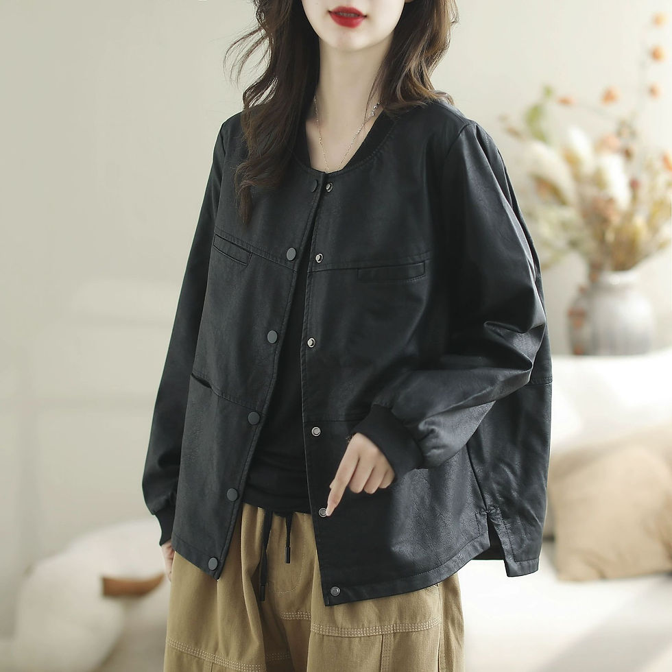 Minijatura: Autumn Women's Black Top Fashion Casual PU Leather Jacket