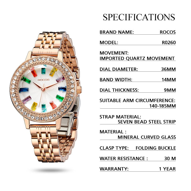 Thumbnail: ROCOS Luxury Elegant Watch for Women Rose Gold Watch Fashion Ladies Quartz