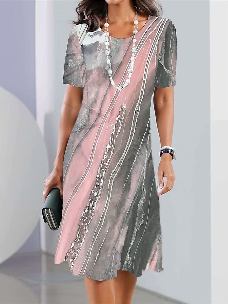 Thumbnail: Plus Size Women Dresses Striped Printing Clothes Frock O-collar Clothing Vest S