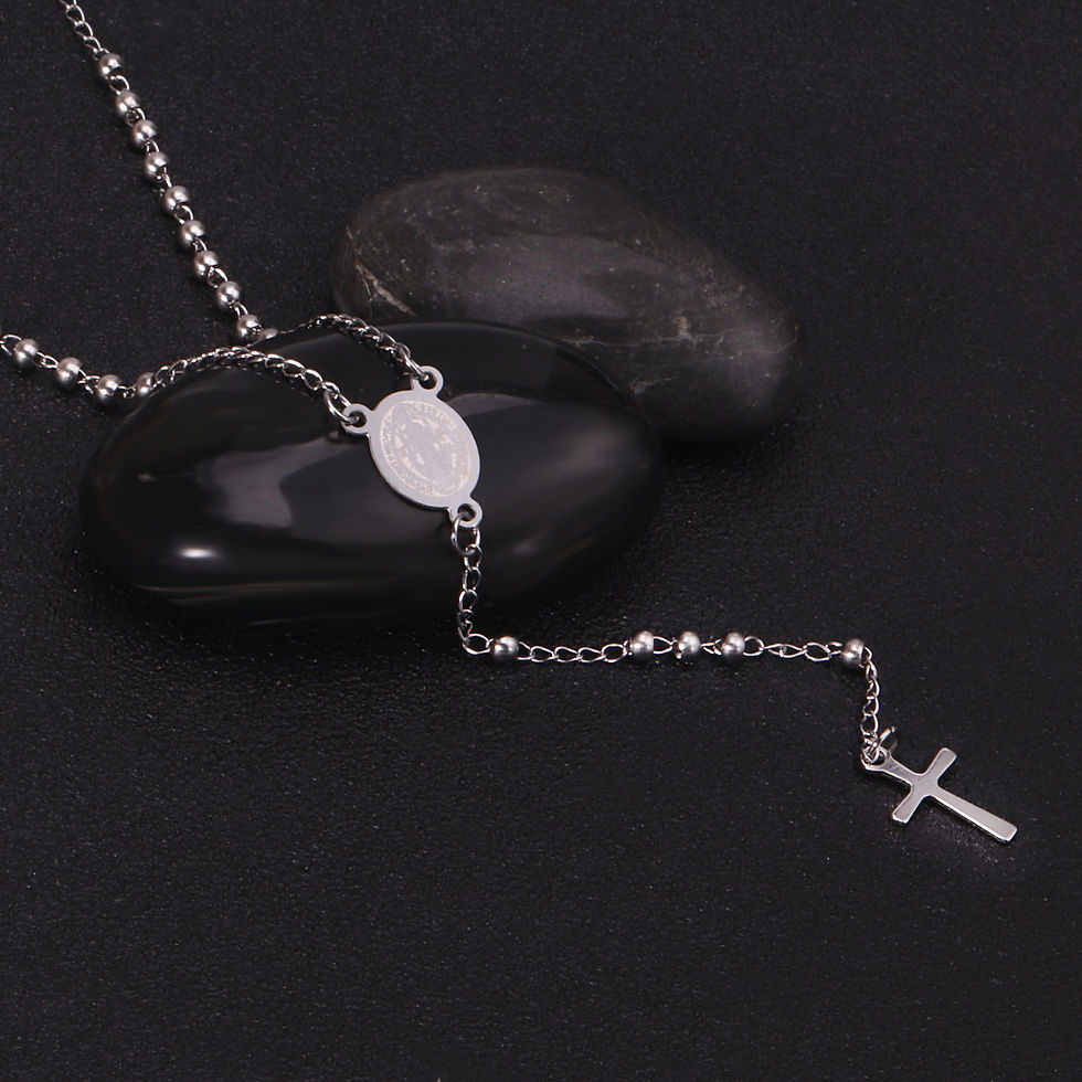 Thumbnail: LUXUSTEEL Beads Jesus Cross Long Necklace For Women Men Stainless Steel Rosary