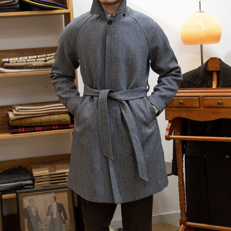 Thumbnail: Japanese Leisure Mid-length Coat Herringbone Wool Slim Fit