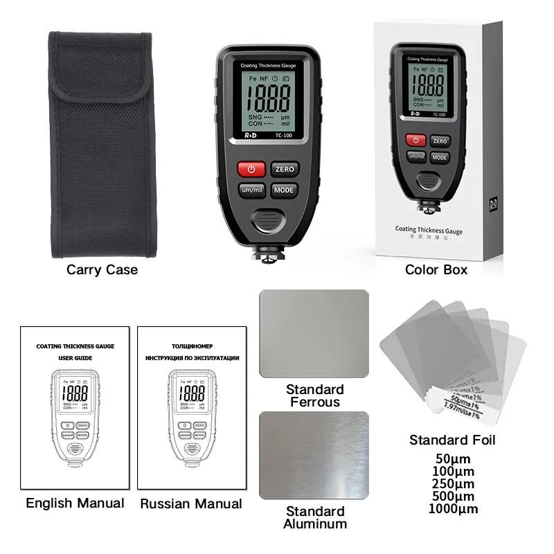 Thumbnail: R&D TC100 Coating Thickness Gauge 0.1micron/0-1300 Car Paint Film Thickness Tes