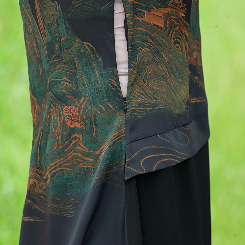 Thumbnail: Woman Cheongsam Collar Casualsilk Chiffon Dress Women Short Sleeve retro Womens