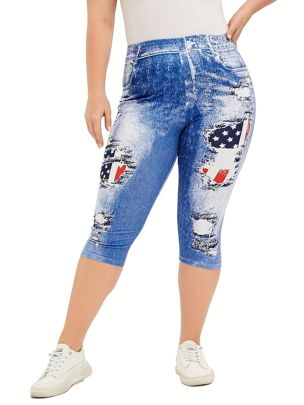 Thumbnail: Plus Size Faux Denim Printed Basics Pants Women Clothing 2023 High Waist Large