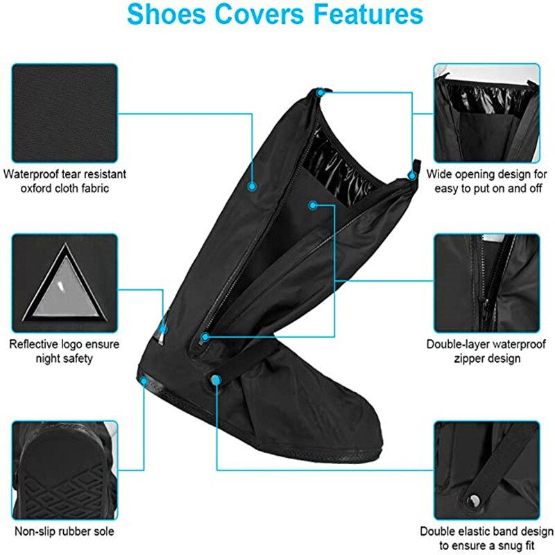 Thumbnail: Rain Boot Shoe Cover Black Waterproof with Reflector High Top Clear Shoes Dust