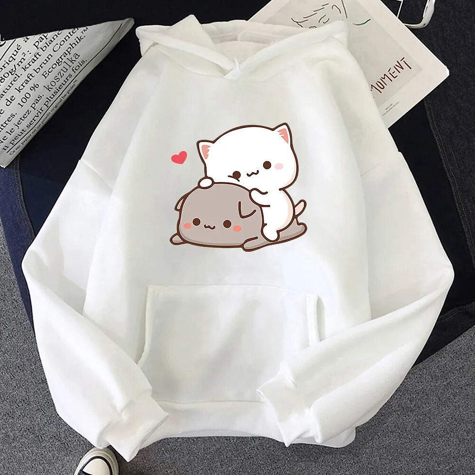 Миниатюра: Harajuku Rubber And Peach Cat Women Plus Size Hoodie Long Sleeve Sweatshirt Loo