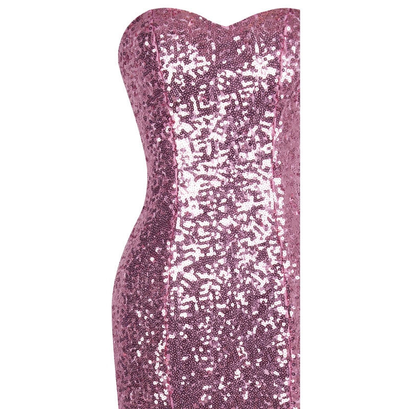 Thumbnail: Angel-fashions Strapless Sequin Lace Up Back Contrast Tulle Long Formal