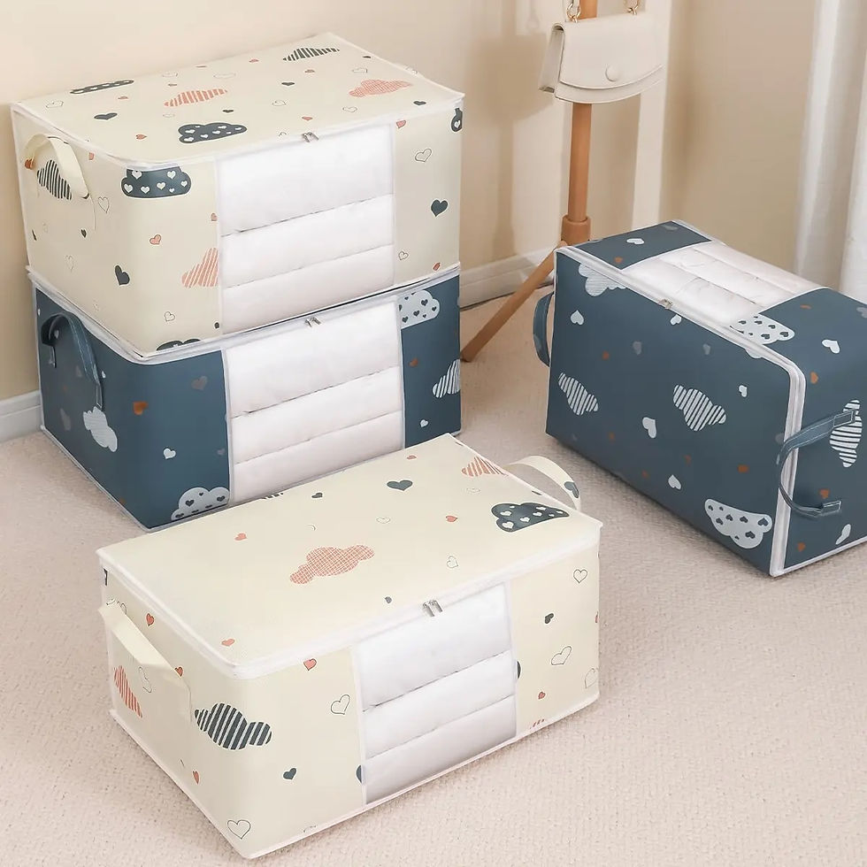 Thumbnail: 1pc Blue/White Quilt Clothes Storage Bag Moisture Dust Proof Proof Organizer Bi