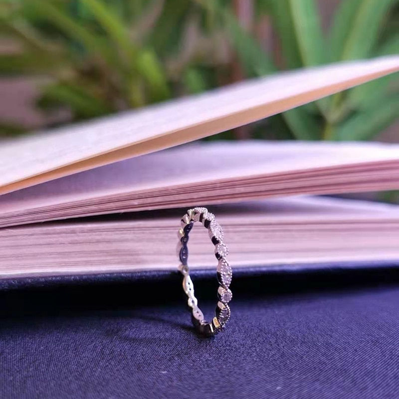 Thumbnail: GEM'S BALLET 0.008Ct Moissanite Ring EF color Eternity Band 925 Sterling