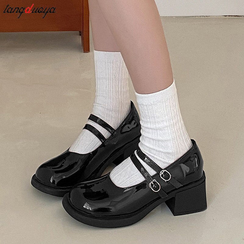 Thumbnail: Women Lolita Pumps Mary Jane High Heel Platform Chunky Heel Lady Sandals Round