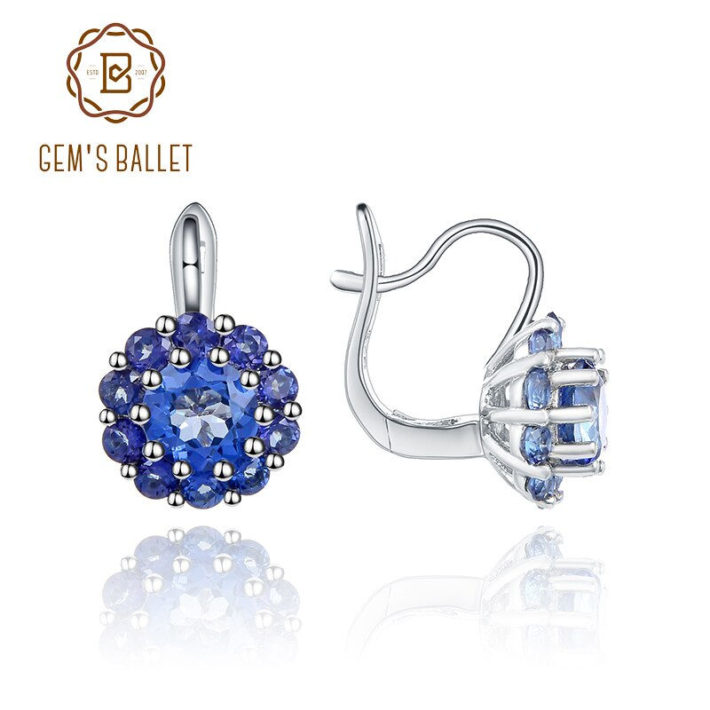 Thumbnail: GEM'S BALLET Quartz Jewelry Gemstone Clip Earrings Iolite Blue Mystic Quartz St
