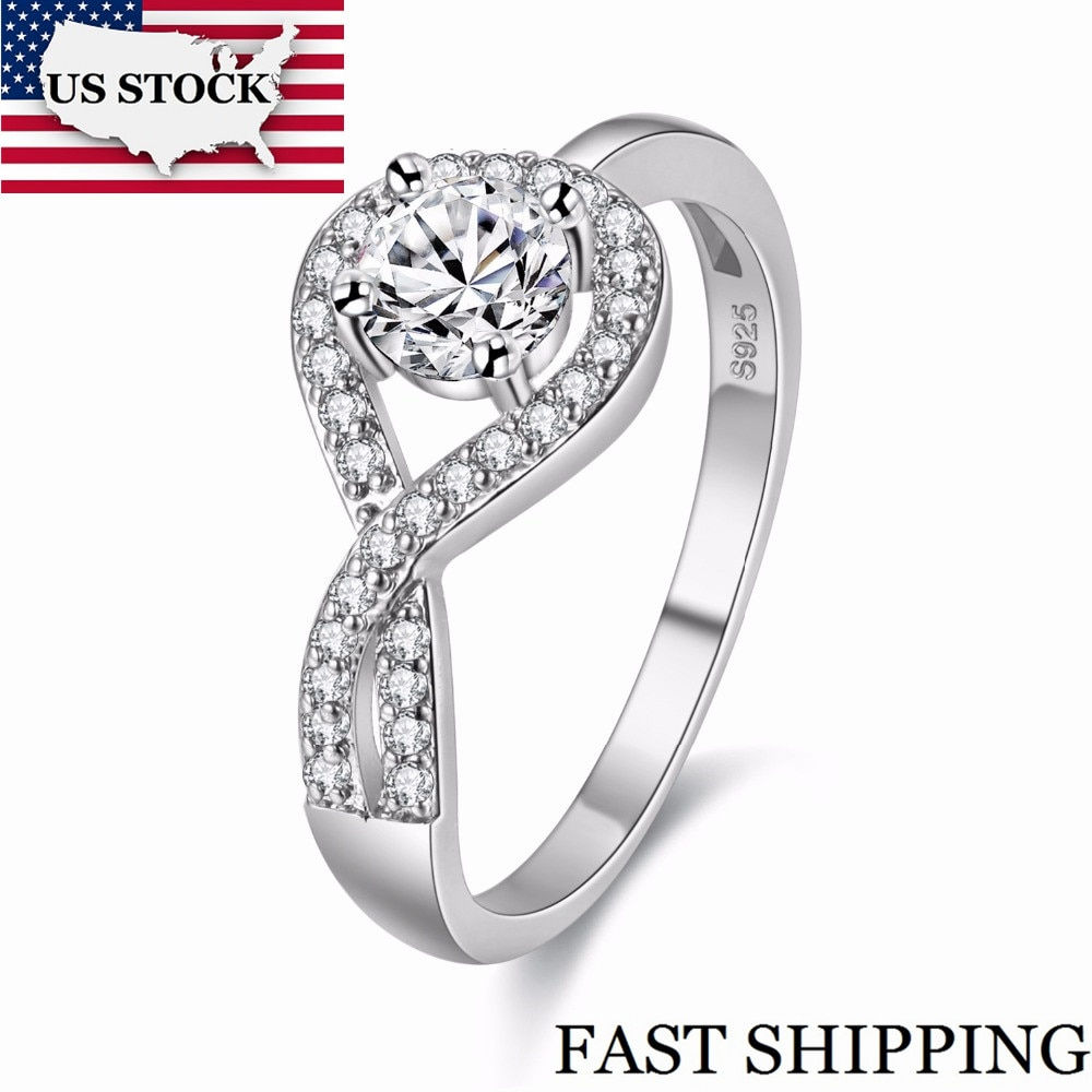 US STOCK 5% Off Crystal Anel Feminino Vintage Jewelry Weddings Engagement