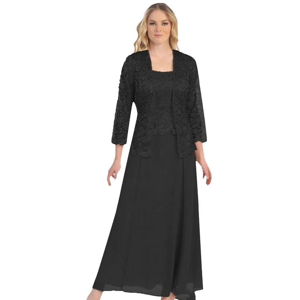 Thumbnail: Fashion Two-piece Lace Cardigan Chiffon Long Dress Plus Size Suit Slimming Autu