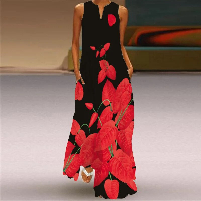 Thumbnail: 2023 New Plus Size Women Dress Autumn Winter Floral Printed Maxi Dresses Casual