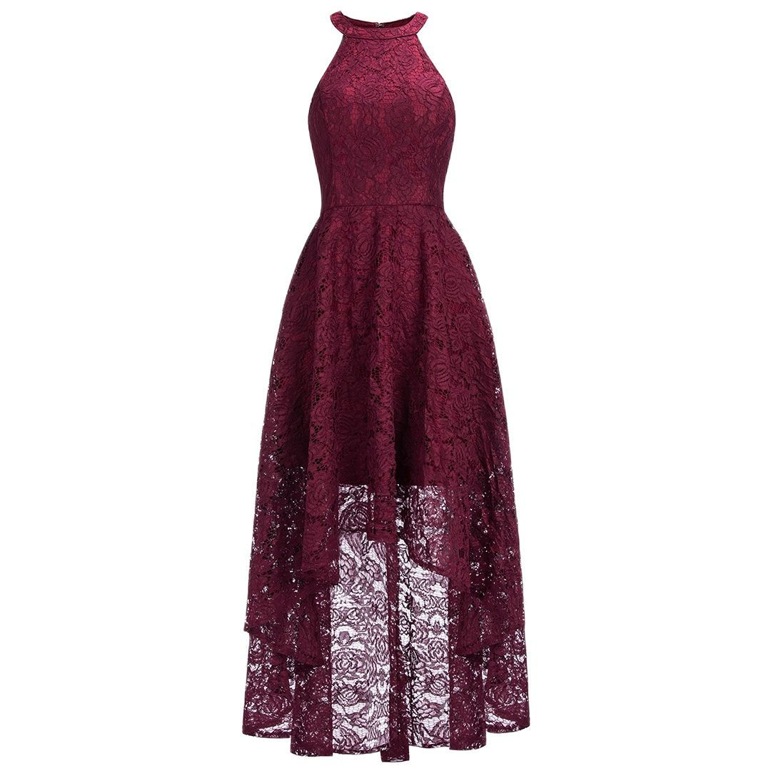 BABYONLINE Bridesmaid Dress Featured Halter Neckline Illusion Lace Corest Sleev