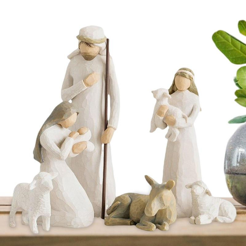 Miniatiūra: 6pcs Christmas Decoration Nativity Set Figures Sculpted Hand-Painted Christian