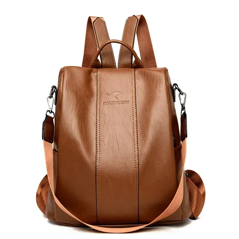 Thumbnail: Anti-theft leather backpack women vintage shoulder bag ladies high capacity tra
