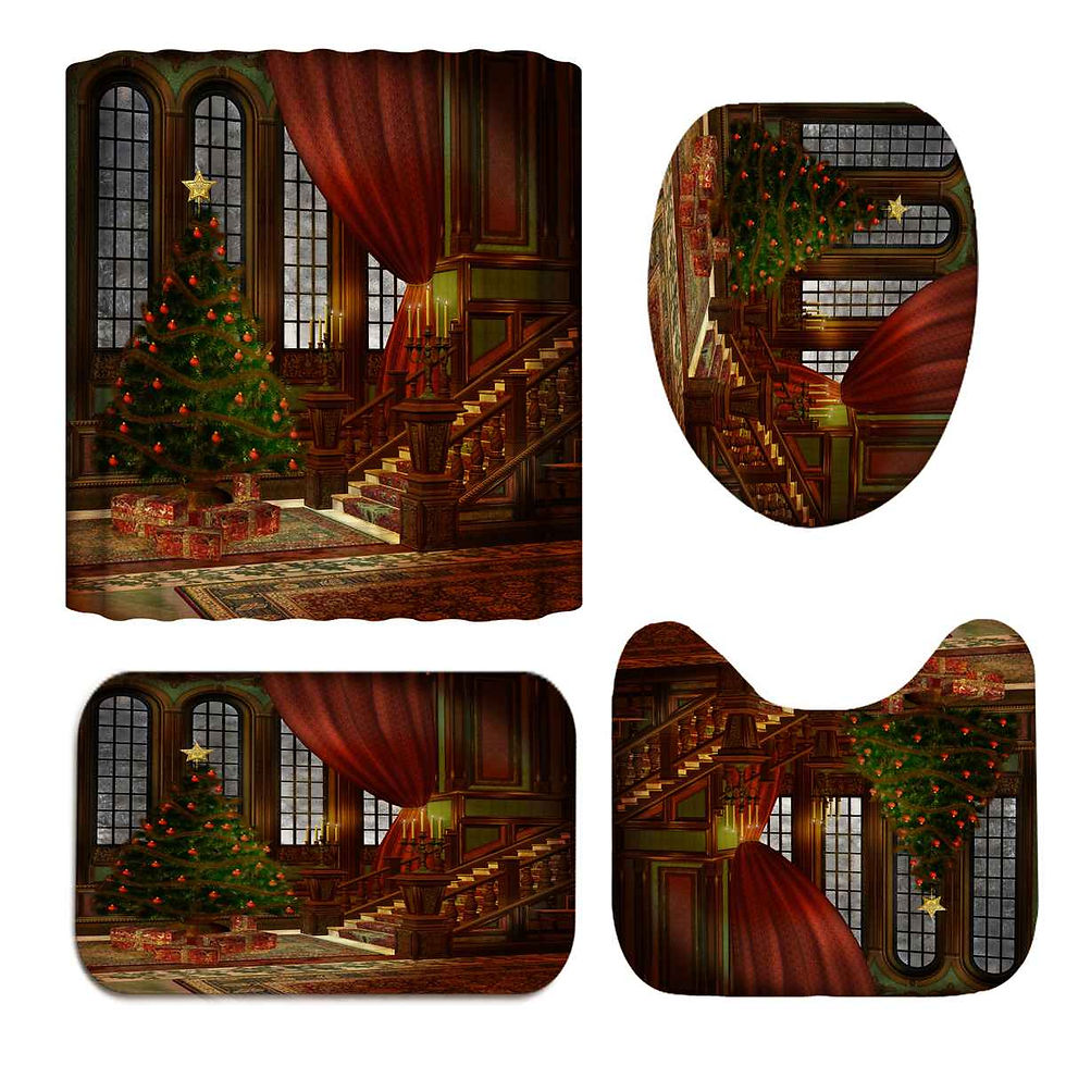 Thumbnail: Merry Christmas Bathroom set Christmas Tree Pattern Waterproof Shower Curtain T