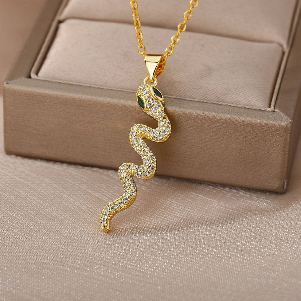 Thumbnail: Vintage Punk Snake Pendant Necklace For Women Men Stainless Steel Gold