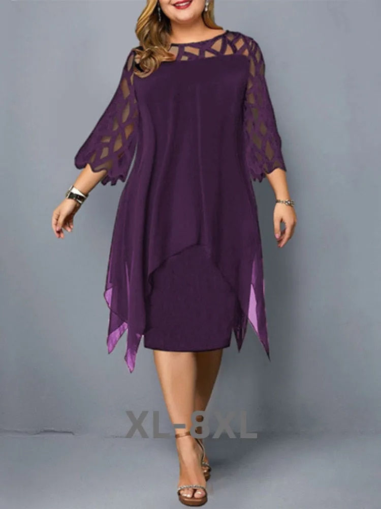 Thumbnail: Plus Size Dresses for Women Summer Elegant Mesh Sleeve White Women's Dress Larg