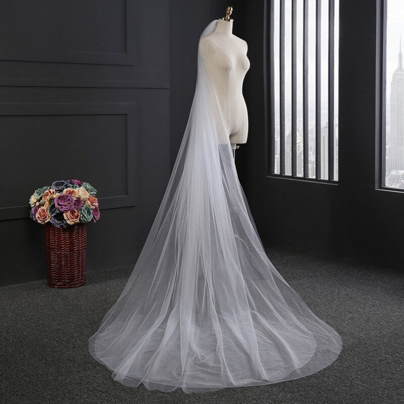 Thumbnail: Bridal Long Tailed Veils Multi-Layer with Hair Comb Elegant Exquisite Soft Tulle