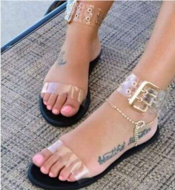 Thumbnail: 2020 New Beach Sandals Women Sandals Transparent Flats Shoes Large Size