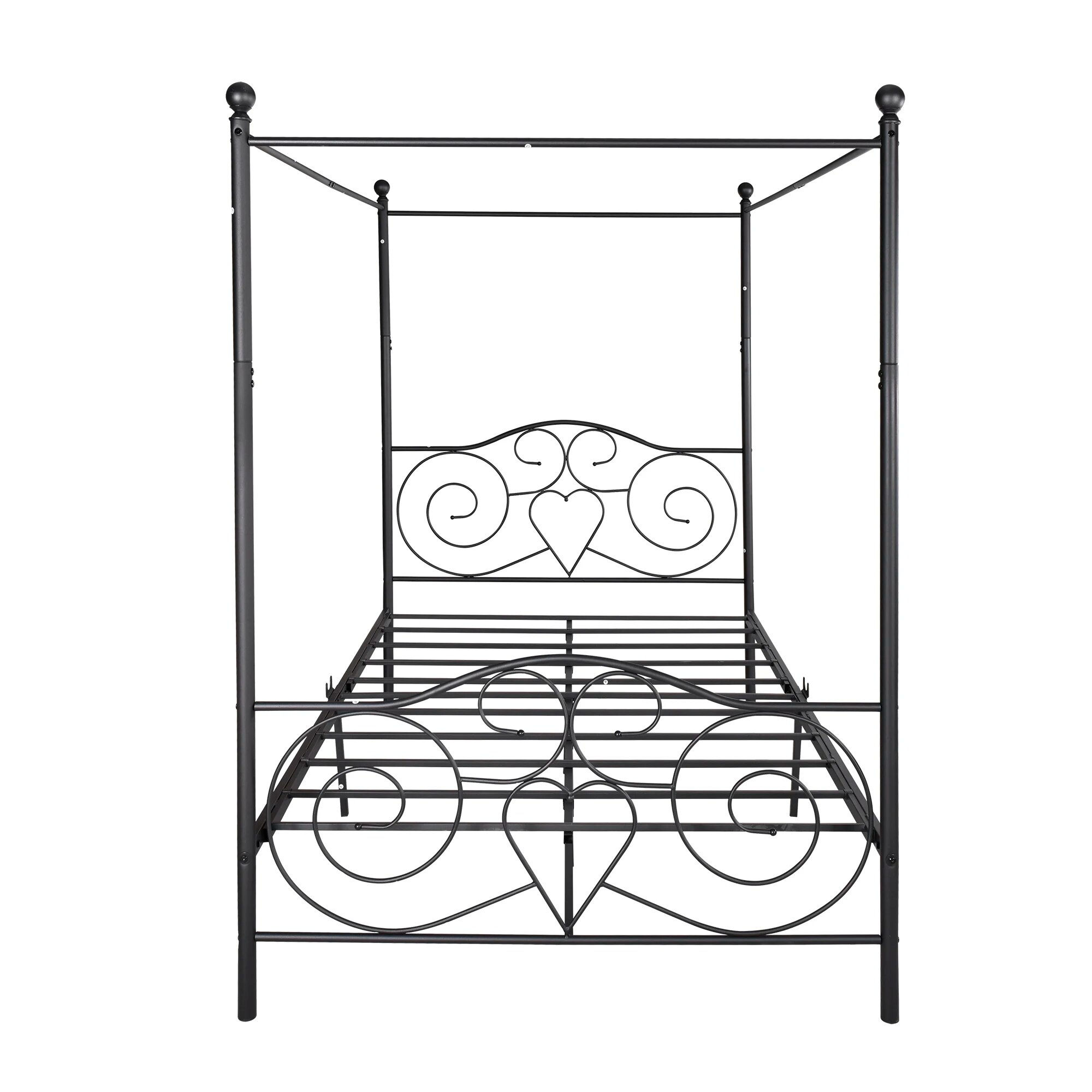 Queen/Full/Twin 2 Sizes Metal Canopy Bed Frame W/ Vintage Style Headboard&Footb